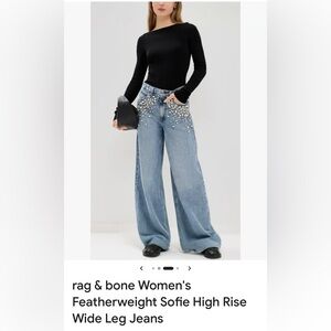 Rag & Bone Women’s Featherweight Sofie High Rise Embellished Blue Wide-Leg Jeans